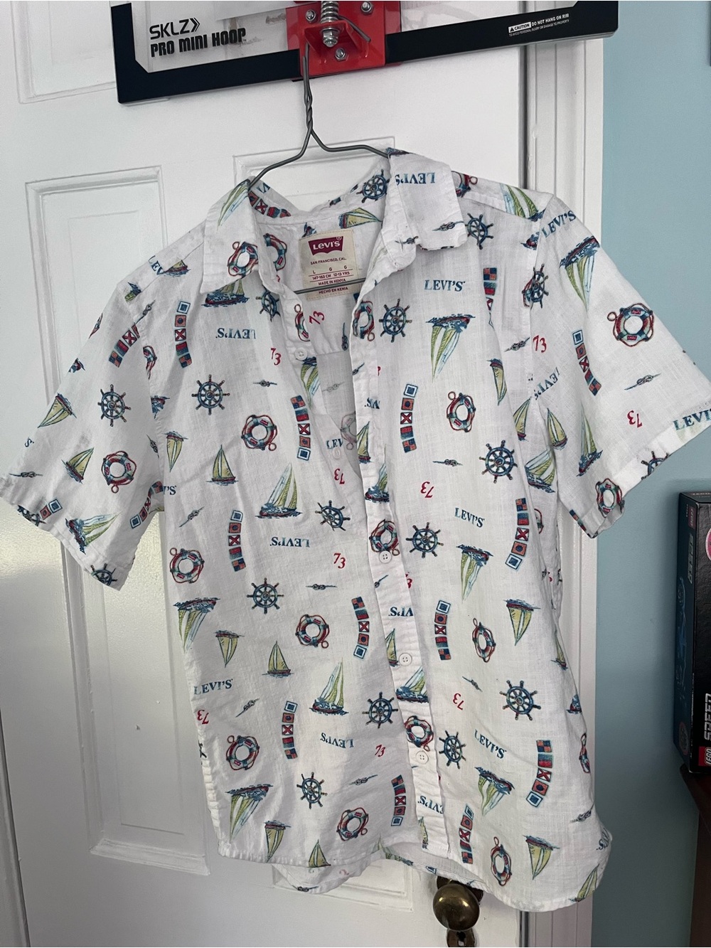 Levi's White Short-Sleeve Nautical Print Button-Down Shirt
